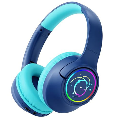 Kids Bluetooth Headphones with 85H Playtime for Toddler Boy, Navy with LED - color: Navy Blue