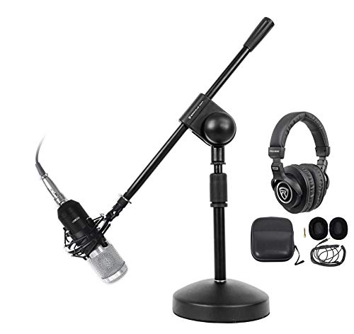 Rockville RCM01 Gaming Mic with RDMS70 Boom Stand and PRO-M50 Headphones | 25mm Cardioid, XLR and 3.5mm Cables, 48V Phantom Power, Shock Mount, Detachable Coil Cable, Headphone Case, Twitch, 3-Items