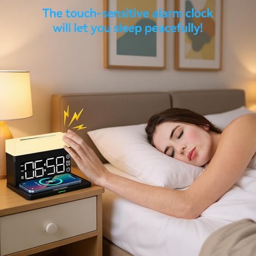 AYI Multifunctional Wireless Charging Station with Alarm Clock, 15W Fast Charger for Phones Watches Earbuds Qi-Certified, Stand with 7 RGB Night Light Modes - N65 White. - color: Wireless Charger Alarm Clockn65 White