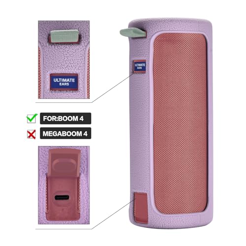 Travel Carrying Protective Silicone Case Compatible with Ultimate Ears Boom 4 Portable Bluetooth Wireless Speaker, Silicone Case Cover with Metal Hook for Ultimate Ears Boom 4 (Purple) - color: Purple