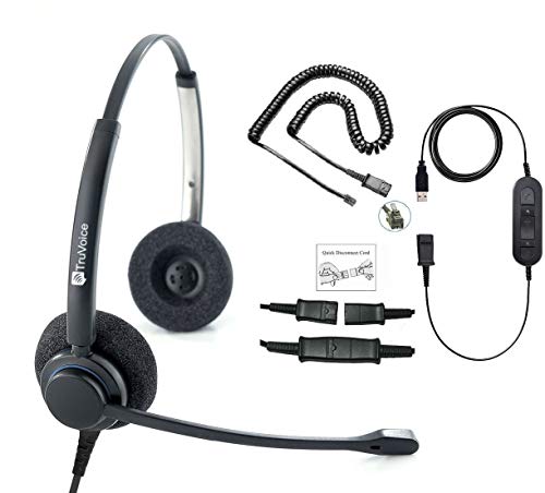 TruVoice HD-150 Professional Corded Double Ear Headset with Noise Canceling Microphone for Avaya 1600 or 9600 Range of Telephones and PC/Softphone - Complete Solution