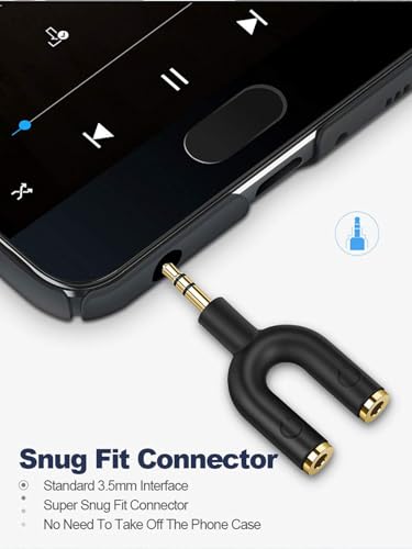 Headphone Splitter Adapter, 3.5mm Male to 2 Port Female Y Jack Splitter Adaptor Compatible with Headset, Earphone, iPhone, Tablets, MP3 Players, Black - size: 1 Pack, style: Splitter Adapter