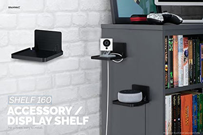 BRAINWAVZ Drill Free Wall Mount Shelf for Security Cameras, Baby Monitors, Speakers & More, Universal Holder, Strong Adheasive, Easy to Install, No Mess, Screwless (Black) - color: Black
