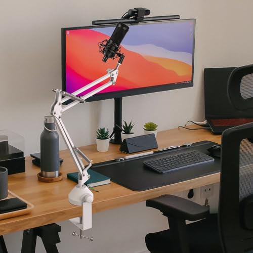 GEEKRIA for Creators Microphone Desk Mount Clamp, Boom Arm Clamps for Adjustable Mic Stand Compatible with Rode PSA1+, TONOR T20, Aokeo AK-35, InnoGear Microphone Arm (White)