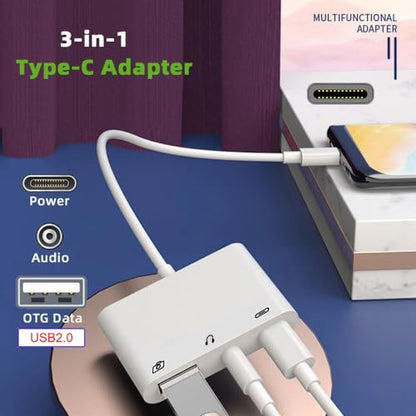 CY Type C USB-C to 3.5mm Audio AUX & Type-A USB2.0 OTG Female with PD Power Charge Adapter Compatible with Laptop Tablet Phone - style: USB+PD+Audio