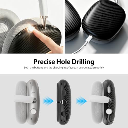 MOLOPPO Carbon Fiber Ear Cups Case Compatible with Apple for AirPods Max | Washable Anti-Scratch Protective Cover, Gym Accessories Skin Protector, Matte Black - color: All Black-Carbon Fiber Texture