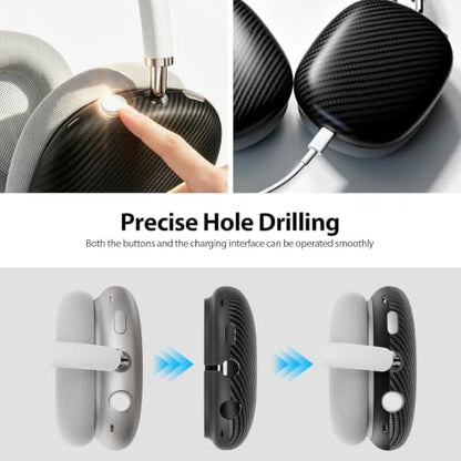 MOLOPPO Carbon Fiber Ear Cups Case Compatible with Apple for AirPods Max | Washable Anti-Scratch Protective Cover, Gym Accessories Skin Protector, Matte Black - color: All Black-Carbon Fiber Texture
