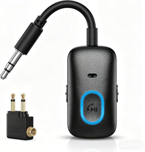 Bluetooth 5.4 Adapter for Car, Upgraded 2-in-1 Aux Transmitter & Receiver with Hands-Free Calls & 180° Swivel Bend, Wireless Audio Adapter for PC, TV, Speakers, Airplane Travel