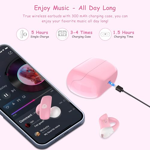 BANIGIPA Kids True Wireless Earbuds, Open Ear Headphones for Boy Girl Teen - color: Pink