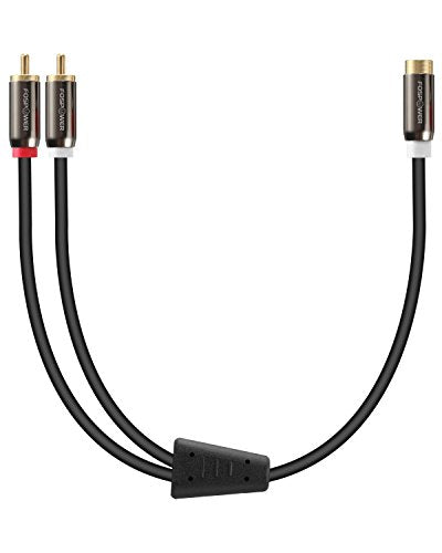FosPower Y Adapter (8 inch) 2 RCA (Male) to 1 RCA (Female) Stereo Audio Y Adapter Subwoofer Cable (24k Gold Plated) 2 Male to 1 Female Y Splitter Connectors Extension Cord | Dual-shielded RCA Y-splitter cable (2 RCA male to 1 RCA female) with 24K gold con