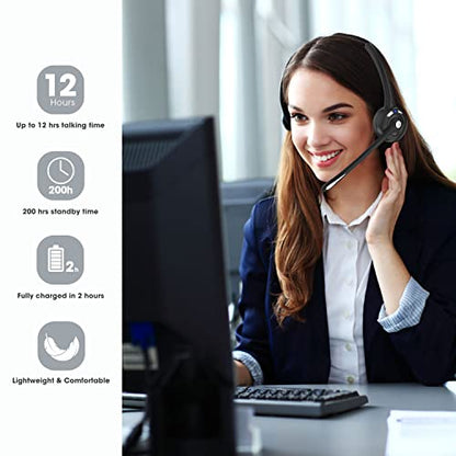 Bluetooth Wireless Headset with Microphone,V5.1,Noise Canceling Wireless On Ear Headphones, Bluetooth Headphones with Mic, Phone Headset Mute Button for Laptop, Skype, Call Centers, Office, Trucker