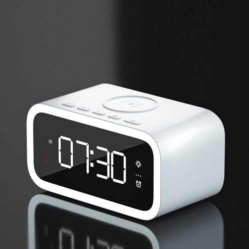 IHAO 5in1 Multi-Functional Alarm Clock with Wireless Charging 15W Fast Charger for Phone & Earbuds 3 Group Alarms, Dimmable Night Light, USB Port, Digital Clock Adjustable Light Mini Mirror QXF-805 - color: Wireless Charger Alarm Clock Qxf-805 White