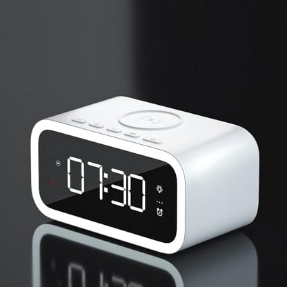IHAO 5in1 Multi-Functional Alarm Clock with Wireless Charging 15W Fast Charger for Phone & Earbuds 3 Group Alarms, Dimmable Night Light, USB Port, Digital Clock Adjustable Light Mini Mirror QXF-805 - color: Wireless Charger Alarm Clock Qxf-805 White