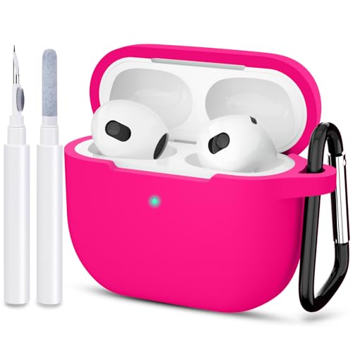 Compatible with AirPods 3 Case, Protective Silicone Cover for AirPods 3rd Generation Case 2021, Wireless Charging - Hot Pink - color: C-Hot Pink