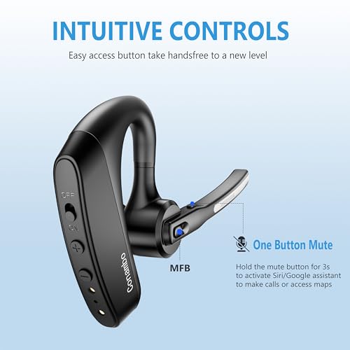 Conambo K10C Bluetooth Headset & Charging Case, Dual Mic Noise Canceling Mono Wireless Headset for Cellphone with up to 64Hrs Talk Time Hand-Free Bluetooth Earpiece for Trucker Business Office Work