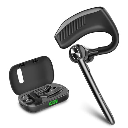 Bluetooth Headset Wireless Earpiece Single Ear Headset with Microphone | 180H Playtime 1000mAh Charging Case Wireless Charging LED Display Handsfree for iPhone Android PC Computer Trucker Drivers - color: Black