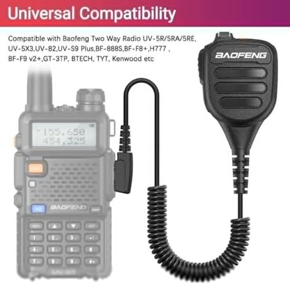 Baofeng 마이크 휴대용 헤비 스피커 BF-850 햄 라디오 마이크 IP54 방수 볼륨 조절 가능한 스피커 마이크 UV-5R BF-F8HP PRO AR-5RM UV-21R Kenwood Retevis 워키 토키용(2팩) - color: 블랙.