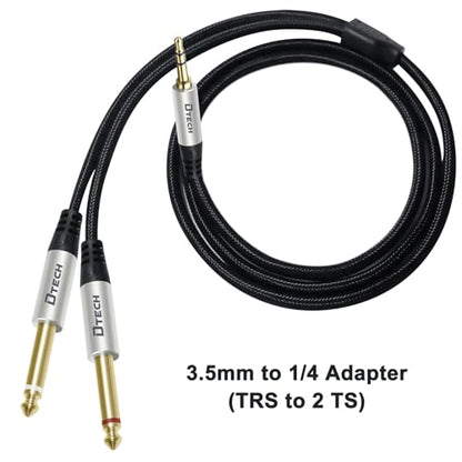 DTECH 5ft 3.5mm to 1/4 Adapter Audio Stereo Cable TRS 1/8 to Dual Quarter Inch TS 6.35mm Y Splitter Guitar AMP Aux Cord for Headphones Jack Laptop Speaker Phone Mixer - size: 5ft