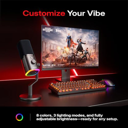 MAONO PD100W Wireless Dynamic Microphone for iPhone, Android & PC (Black) | USB-C & Lightning Receivers, Noise Reduction,RGB Lighting, Software EQ, for Gaming, Streaming and Content Creation - color: Black