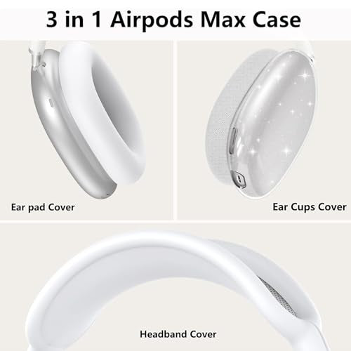 Case for AirPods Max, Anti-Scratch Soft Silicone With Gold Heart Pattern Ear Cups/Ear Pad/Headband Cover for Apple Airpod Max Headphones (Clear Glitter) - color: Clear Glitter