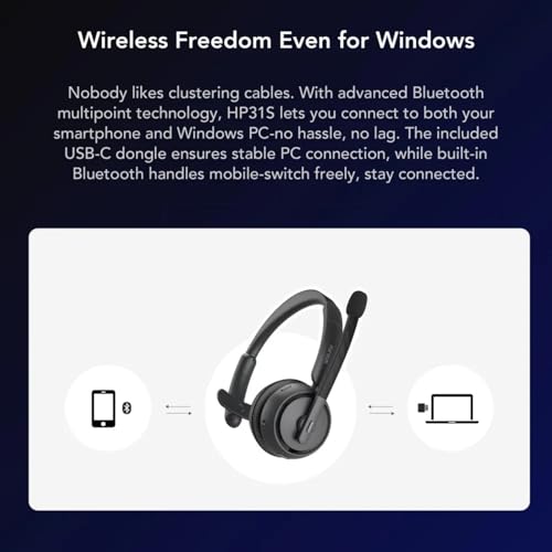 NUROUM HP31S Single Ear Wireless Headset with Noise Cancelling Mic & Dongle | Charging Stand, Multi-Point, All-Day Comfort, Long Battery Life, One Button Mute, Versatile Connectivity