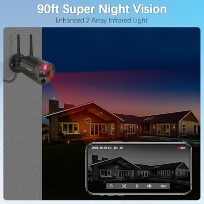 Outdoor Wireless Security Camera System, WiFi Surveillance System | 130° Wide View, 2-Way Audio, 90ft Night Vision, Motion Detection, No Monthly Fee, Remote Control Included - size: 8-Cams 3TB HDD