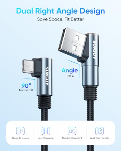 SUNGUY Micro USB Cable Right Angle for Android 2-Pack 3FT - size: 3FT