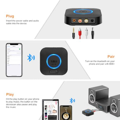 1Mii B06+ Bluetooth Receiver, Hi-Fi Wireless Audio Adapter, Bluetooth 5.3 Receiver with 3D Surround aptX HD aptX Low Latency for Home Music Streaming Stereo System - color: Black