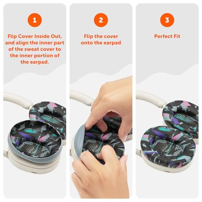 WC SweatZ XM5 - Patented Earpad Sweat Covers for Sony WH1000XM5 by Wicked Cushions | Full 360 Earpad Protection | Sweatproof & Easily Washable | 90's Black - color: 90's Black