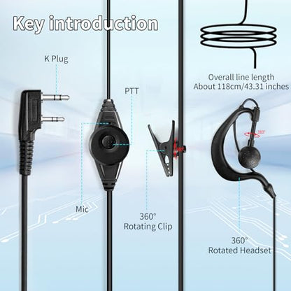 5 Pack Walkie Talkie Earpiece with Mic Two Way Radio Earpiece 2 Pin Microphone Headset for Walkie Talkies Radio Compatible with ‎Retevis Baofeng Arcshell Kenwood Etc - color: KTXL-1