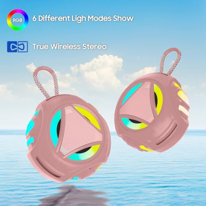 Bluetooth Shower Speake Waterproof，Portable Outdoor Bluetooth Speake with RGB Lights，IPX67 Floating，Built-in Mic，24Hrs Playtime，True Wireless Stereo，Gifts for Teens Boy Girls Women Men - Pink - color: Pink