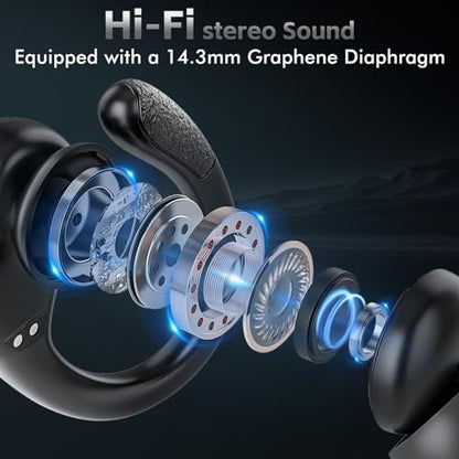 HAOYUYAN Wireless Earbuds Bluetooth 5.3 Headphones with 80H Playback, IPX7 Waterproof Over Ear Buds with LED Power Display for Sports Running Workouts Gray Black - color: Gray Black