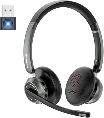 Wireless Headset with Microphone, 2025 New V5.3 Headset with USB Dongle, Computer Headphones QCC3034 CVC8.0 Noise Cancelling Technology & 30H Worktime, Mute Button for Home Office Skype