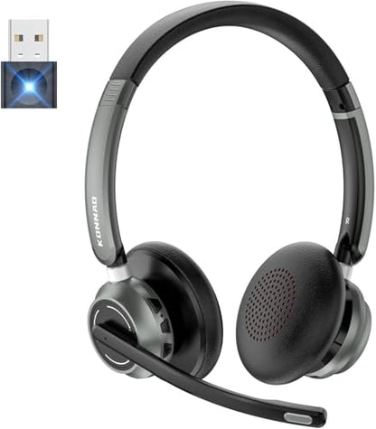 Wireless Headset with Microphone, 2025 New V5.3 Headset with USB Dongle, Computer Headphones QCC3034 CVC8.0 Noise Cancelling Technology & 30H Worktime, Mute Button for Home Office Skype