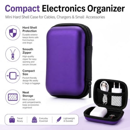 Headphone Case Hard Edge Zipper Bag Compact Portable Headset Storage Bag for Wireless,Headphones Earbuds Cables Charging Cable Travel Waterproof Commuting Home - color: Purple
