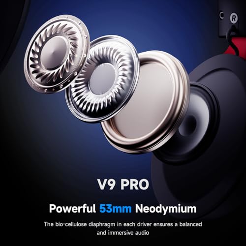 MCHOSE V9 PRO Wireless Gaming Headset 7.1 Surround Sound for PS5 PS4 PC SWITCH TOPSPEED Gaming Headphones, Noise Canceling Mic, 250Hr Battery, Low 15ms Latency, Lightweight, BT 5.3 FPS Games Black&Red - color: V9PRO-Black/Red