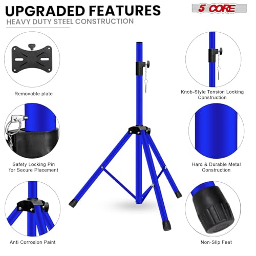 5Core Speaker Stands Pair PA DJ Tripod Heavy Duty w 35mm Mount Insert w Bag - color: Blue
