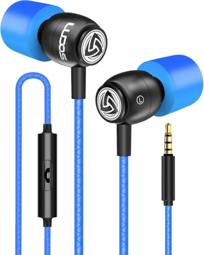 LUDOS Clamor Wired Earbuds in-Ear Headphones, 5 Years Warranty, Earphones with Microphone, Noise Isolating Ear Buds, Memory Foam for iPhone, Samsung, School Students, Kids, Women, Small Ears - Blue - color: Blue, style: 3.5 mm