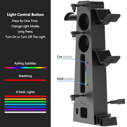 PS5 Slim Charging Station with Cooling Fan and Dual Controller Charger, RGB PS5 Slim Stand with Headset Holder & PS Portal Dock, Compatible with PS5 Slim Disc/Digital Console Gaming Accessories