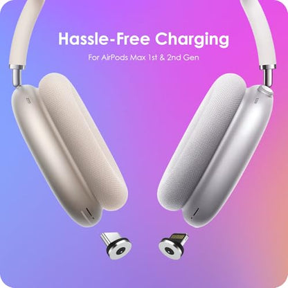 Headphone Charging Station for AirPods Max 1 & 2 - Magnetic Charger Dock with Lightning & USB-C Connectors, LED Indicator, Easy Drop-in Charging (Starlight) - color: Starlight