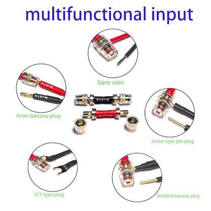 WJSTN 4 Pack 4mm Banana Plug Adapter & Multifunctional Audio Extension Cable Coupler - Connect Banana Plugs, Bare Wires, Y-Spool Terminals for Input/Output 2 Red/2 Black (4)