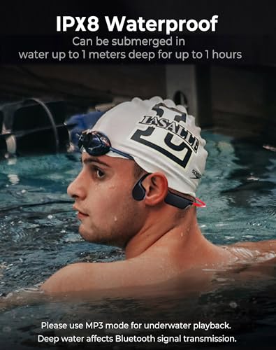 Atopskins Bone Conduction Headphones Bluetooth 5.3 Swimming Headphones IPX8 Waterproof Underwater Swim Headphones for Swimming with 32GB MP3 Swimming Headphones Underwater Sport Running (Redblack)