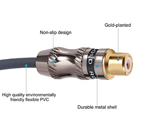 RCA/Phono Splitter Cable RCA Female to Dual Male Gold Plated Adapter, Stereo Audio Y-Cable Heavy Duty (1 Female to 2 Male) 10" (25 cm) - color: F-2M_