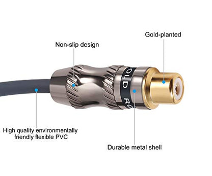 RCA Splitter, RCA 1 Male to 2 Female Cable Adapter, Stereo Audio RCA Y-Cable Heavy Duty, subwoofer Splitter Gold Plated 10" (25 cm) - color: M-2F