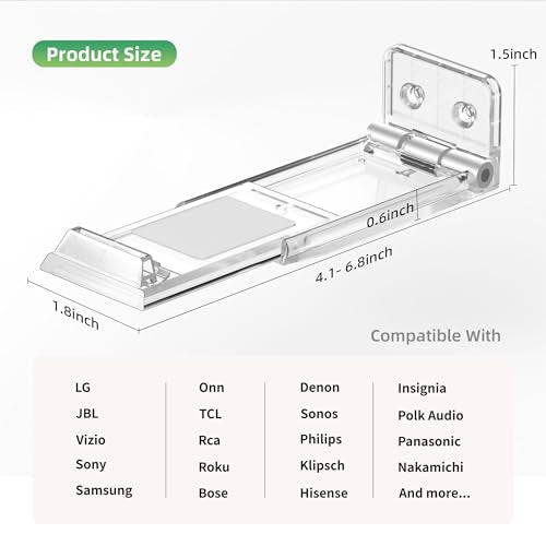 Soundbar Wall Mount Bracket for Samsung, LG, Sony, JBL, Vizio, Sonos and More, Depth Adjustable 3.5”-6.1”,Hold up to 30 Lbs,Soundbar Shelf Under TV, Clear - color: Clear