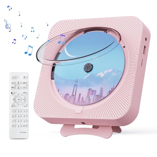 MICOCIOUS Portable CD Player with Bluetooth Desktop CD Player for Home CD Music Players with Remote Control,Timer,Built-in Dual Speakers with LED Display Home Audio Boombox FM Radio (Pink) - color: Pink
