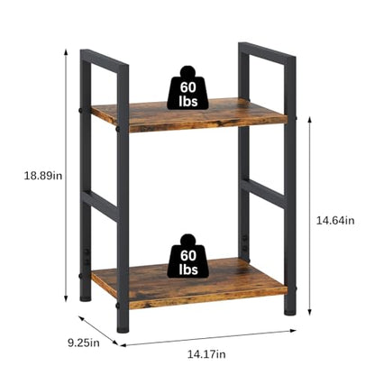 Small Bookshelf for Small Space, 2 Tier Industrial Bookcase,Narrow Book Case Storage Organizer Book Shelf for Living Room, Bedroom and Office, Easy Assembly(2 Tier,Rustic Brown) - size: 2 Tier