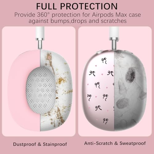 Silicone Case Cover for AirPods Max Headphones, Clear Black Bow Soft TPU Ear Cups Cover/Ear Pad Case Cover/Headband Cover for AirPods Max (2024/2020), Pink - color: Black Bow/Pink