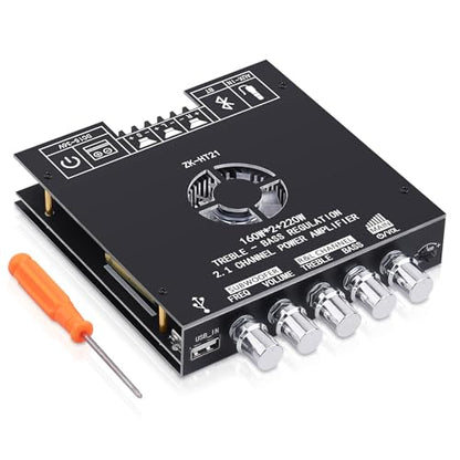 ZK-HT21 Bluetooth Amplifier Board 160W×2+220W Subwoofer 2.1 Channel | Audio Amplifier Bluetooth Module with Treble and Bass Control,AUX/Bluetooth/USB Inputs for Passive Speakers