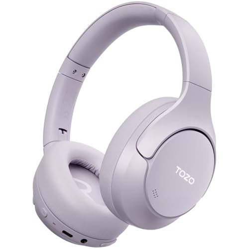 TOZO HT3 Hybrid Noise Cancelling Wireless Headphones, 90H Over Ear Headset | Hi Res Audio, AI Voice Assistant, Dual Device Connection, 32 Custom EQs, Built In 5 Mics, ANC, Foldable, Bluetooth 6.0 - color: Light Purple